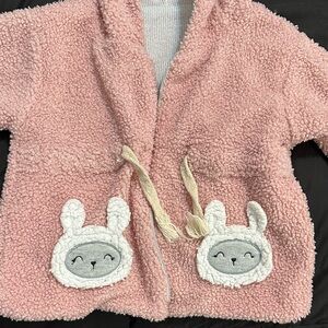 Pink Fuzzy Jacket with Bunny hood & Pockets & pants